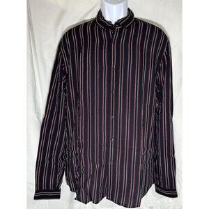 Zara Man Black/Red Striped Long Sleeve Button Up Shirt Size L